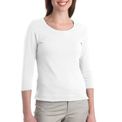 Ladies Modern Stretch Cotton 3/4 Sleeve Scoop Neck Shirt